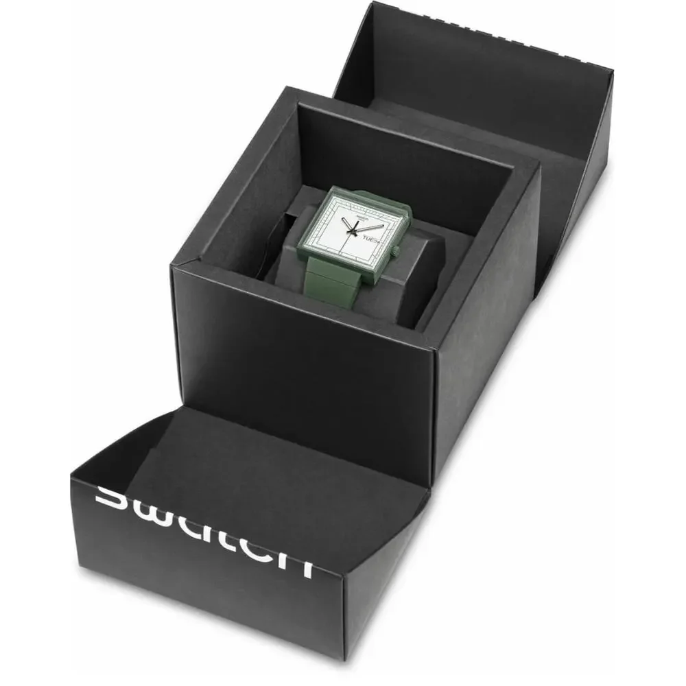 SWATCH Watch WHAT IF? Green Bioceramic Square Swiss Day Date Working w/ Box